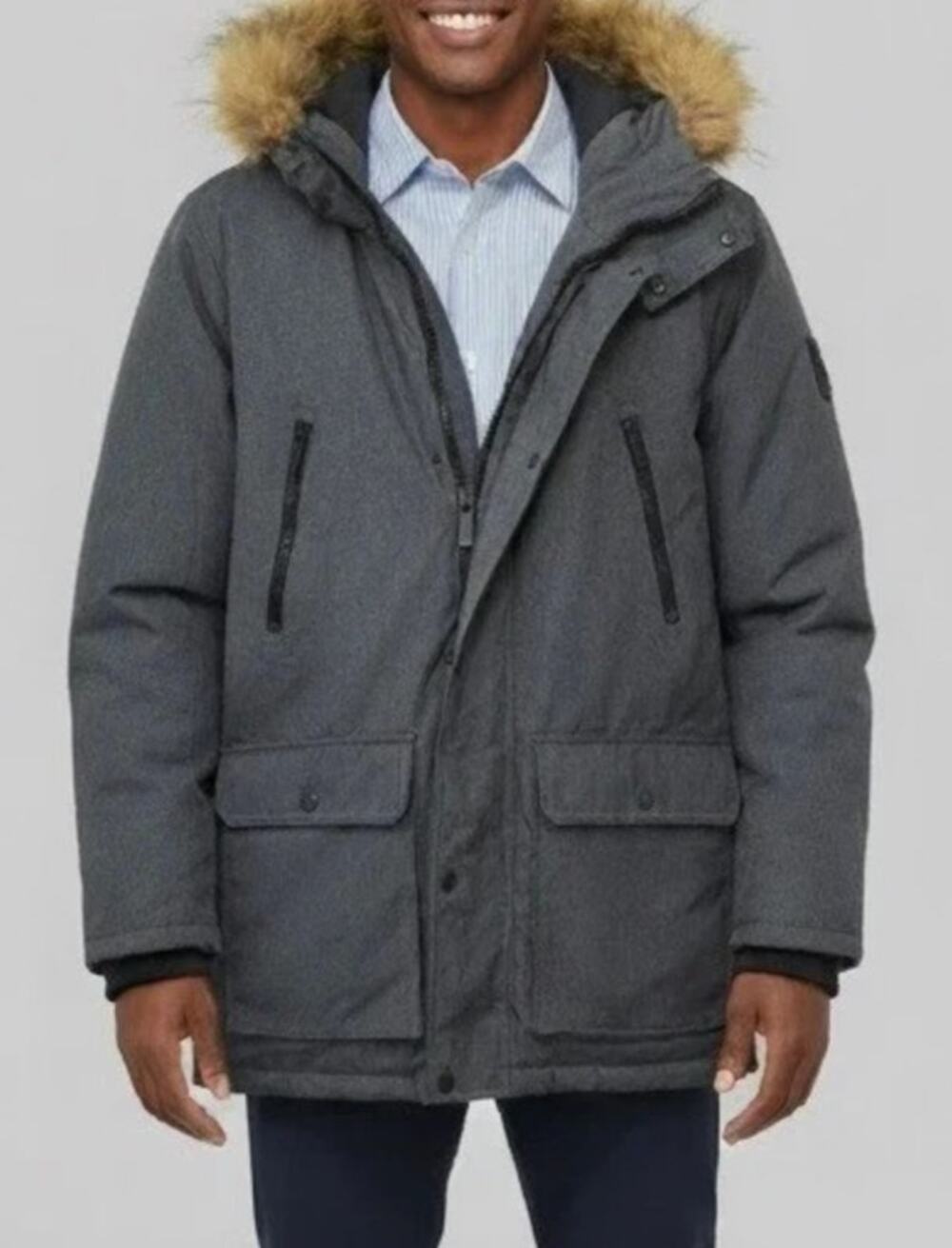 Club Room Men's Parka with a Faux Fur-Hood Jacket Heather Charcoal Mens Size M